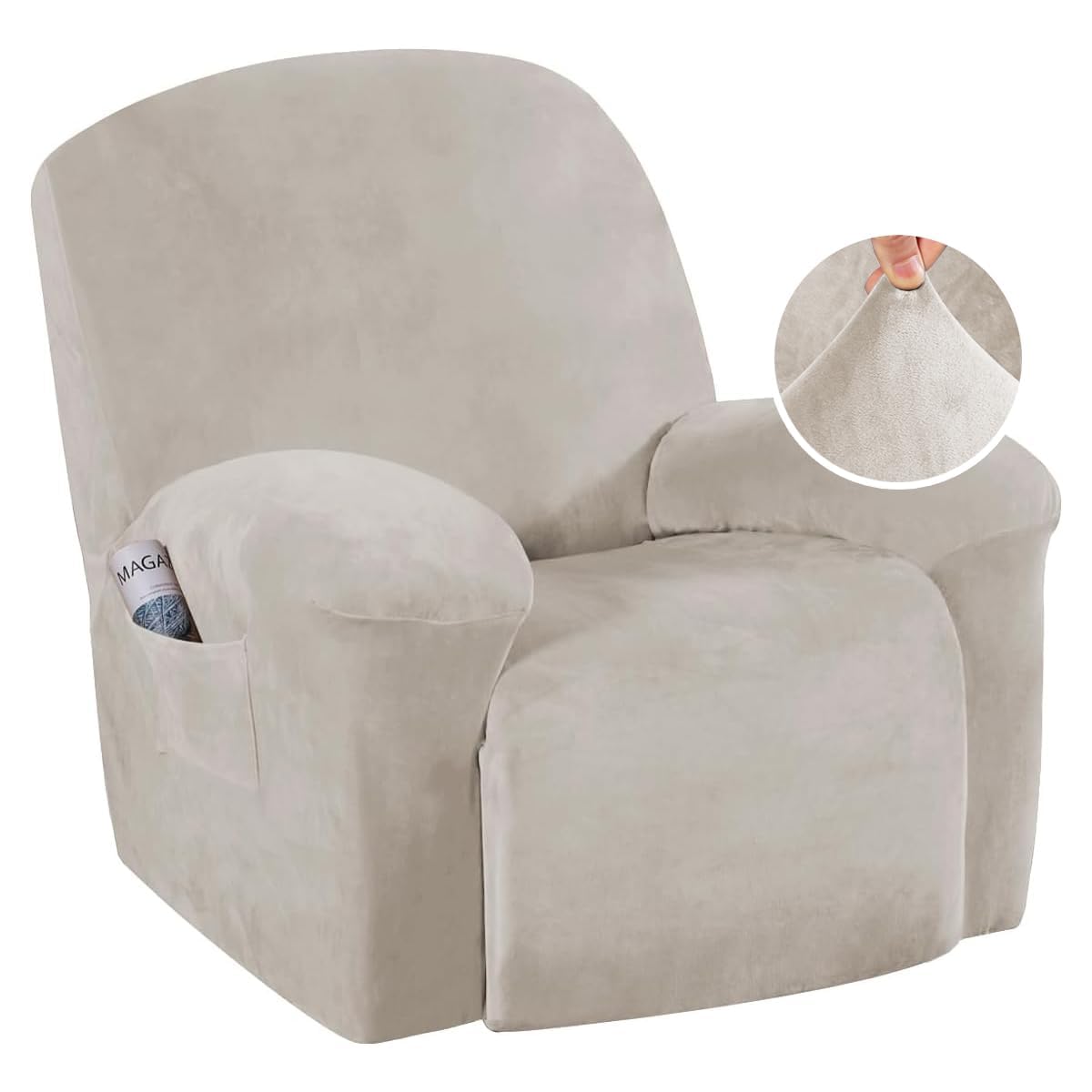 H.VERSAILTEX Velvet Recliner Chair Covers 1-Piece for Reclining Chair, Recliner Cover Feature Thick Luxury and Soft Fabric with Elastic Bottom, Anti-Slip Foams Attached (Grey, Large)