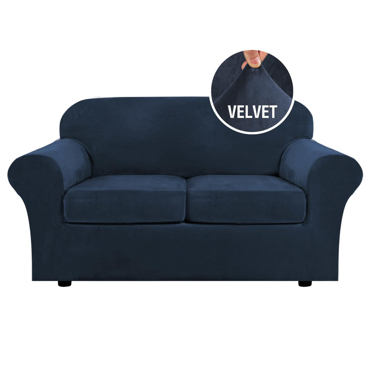H.VERSAILTEX Rich Velvet Stretch 2 Piece Cover Chair Slipcover Sofa Cover Furniture Protector Couch Soft with Elastic Bottom Chair Couch Cover with Arms Width Up to 49 Inch(Chair, Ivory)