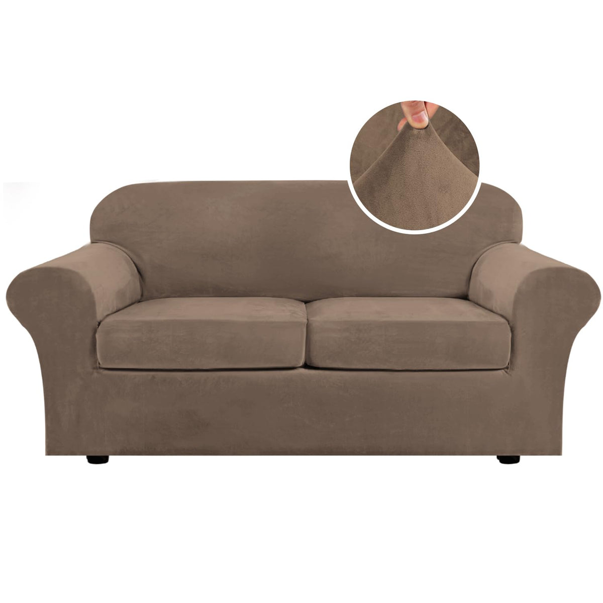 H.VERSAILTEX Rich Velvet Stretch 2 Piece Cover Chair Slipcover Sofa Cover Furniture Protector Couch Soft with Elastic Bottom Chair Couch Cover with Arms Width Up to 49 Inch(Chair, Ivory)