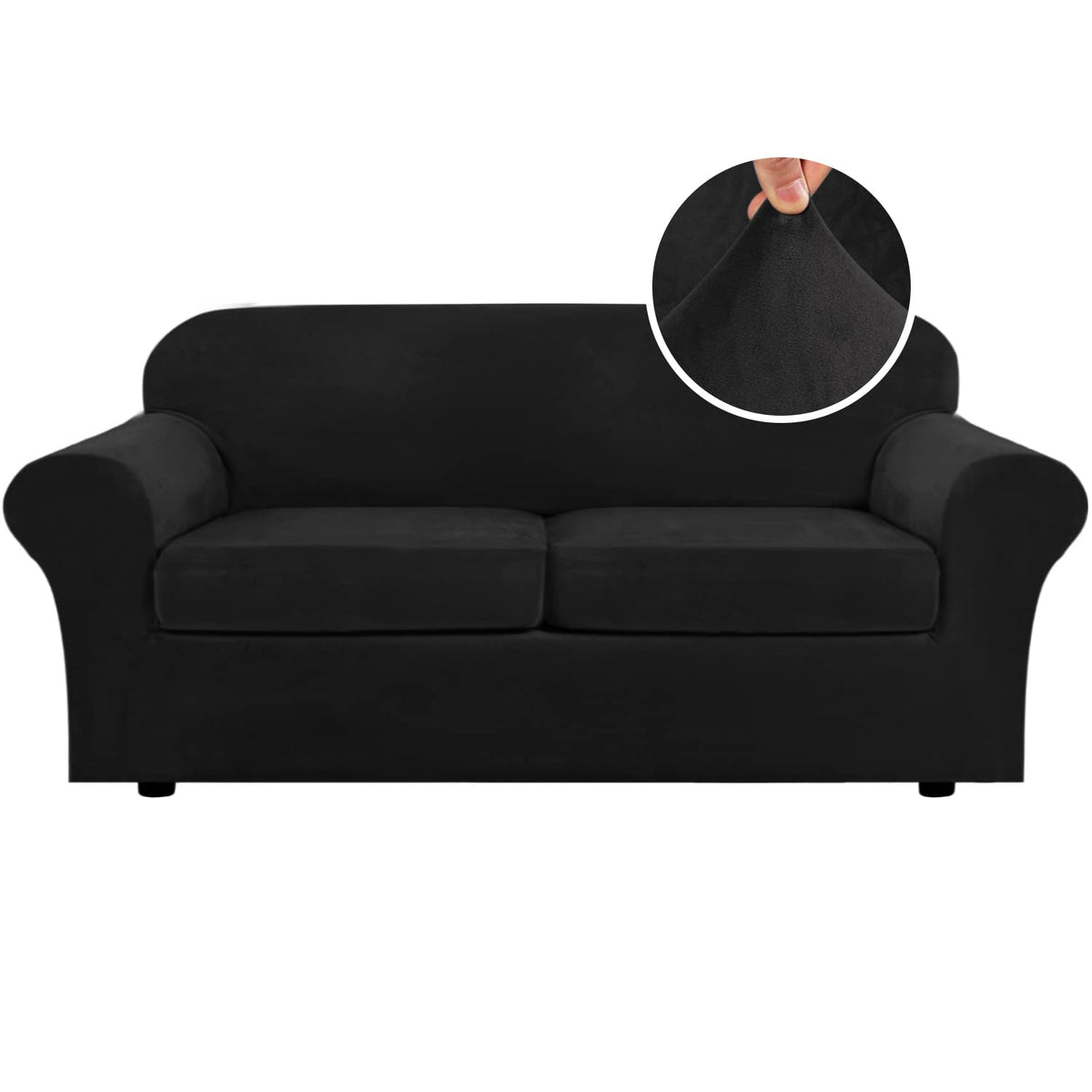H.VERSAILTEX Rich Velvet Stretch 2 Piece Cover Chair Slipcover Sofa Cover Furniture Protector Couch Soft with Elastic Bottom Chair Couch Cover with Arms Width Up to 49 Inch(Chair, Ivory)