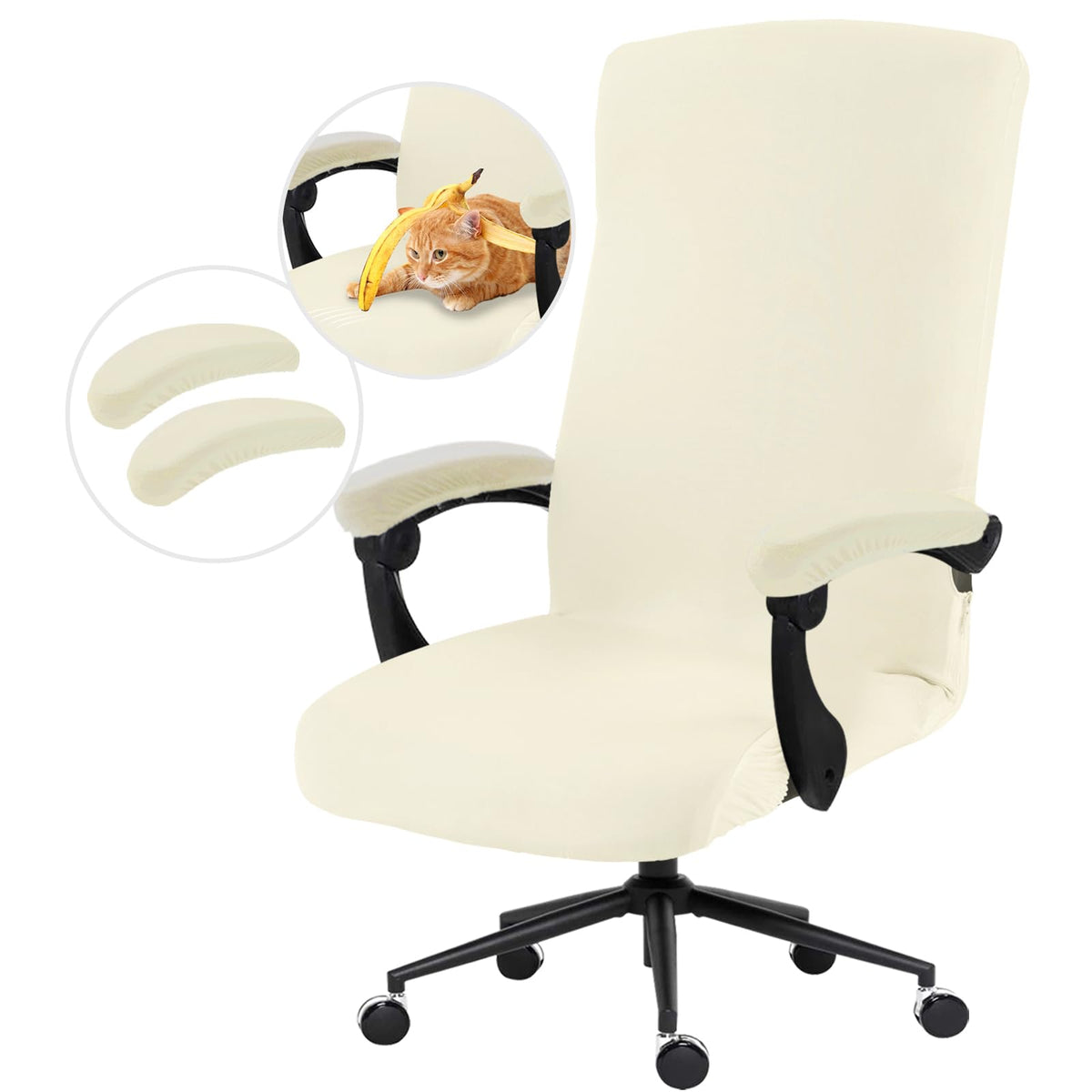 DIVA EN CAMINO DEC Water-Resistant Stretchable Desk Office Chair Seat Cushion Covers - Universal Spandex Computer Chair Slipcover - Removable Washable Cushion Protectors for Dogs, Cats, Black