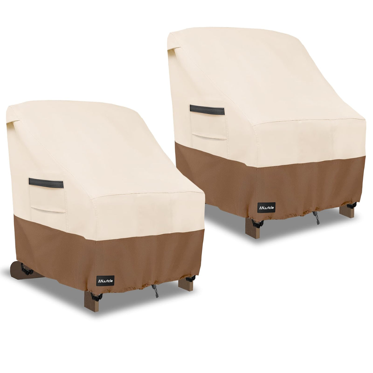 ANartcle Outdoor Swivel Chair Covers 2 Pack,600D Waterproof Heavy Duty Patio Chair Covers(30 W x 34 D x 38.5 H inches),Patio Swivel Chair Covers for Outdoor Furniture,Beige&brown.