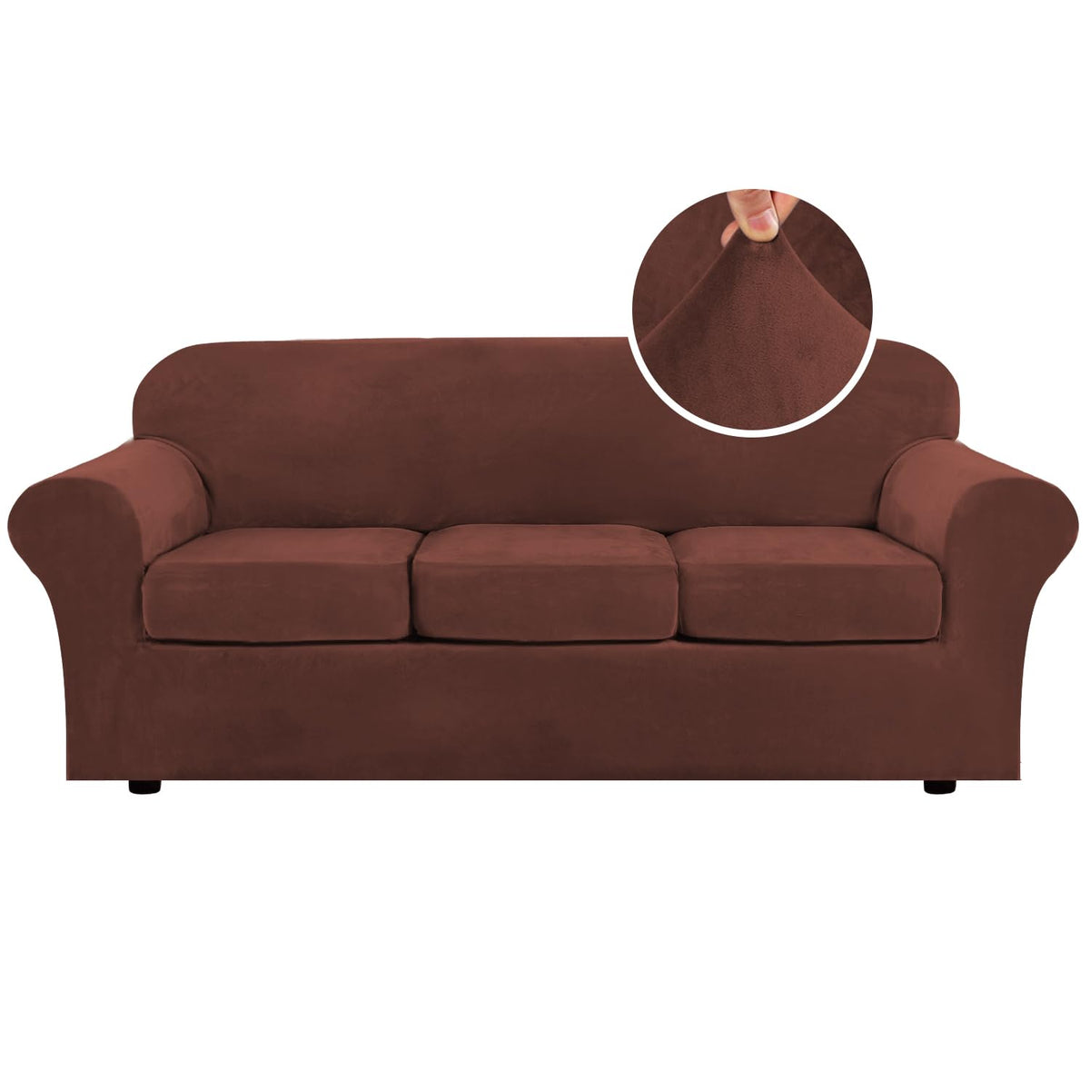 H.VERSAILTEX Rich Velvet Stretch 2 Piece Cover Chair Slipcover Sofa Cover Furniture Protector Couch Soft with Elastic Bottom Chair Couch Cover with Arms Width Up to 49 Inch(Chair, Ivory)