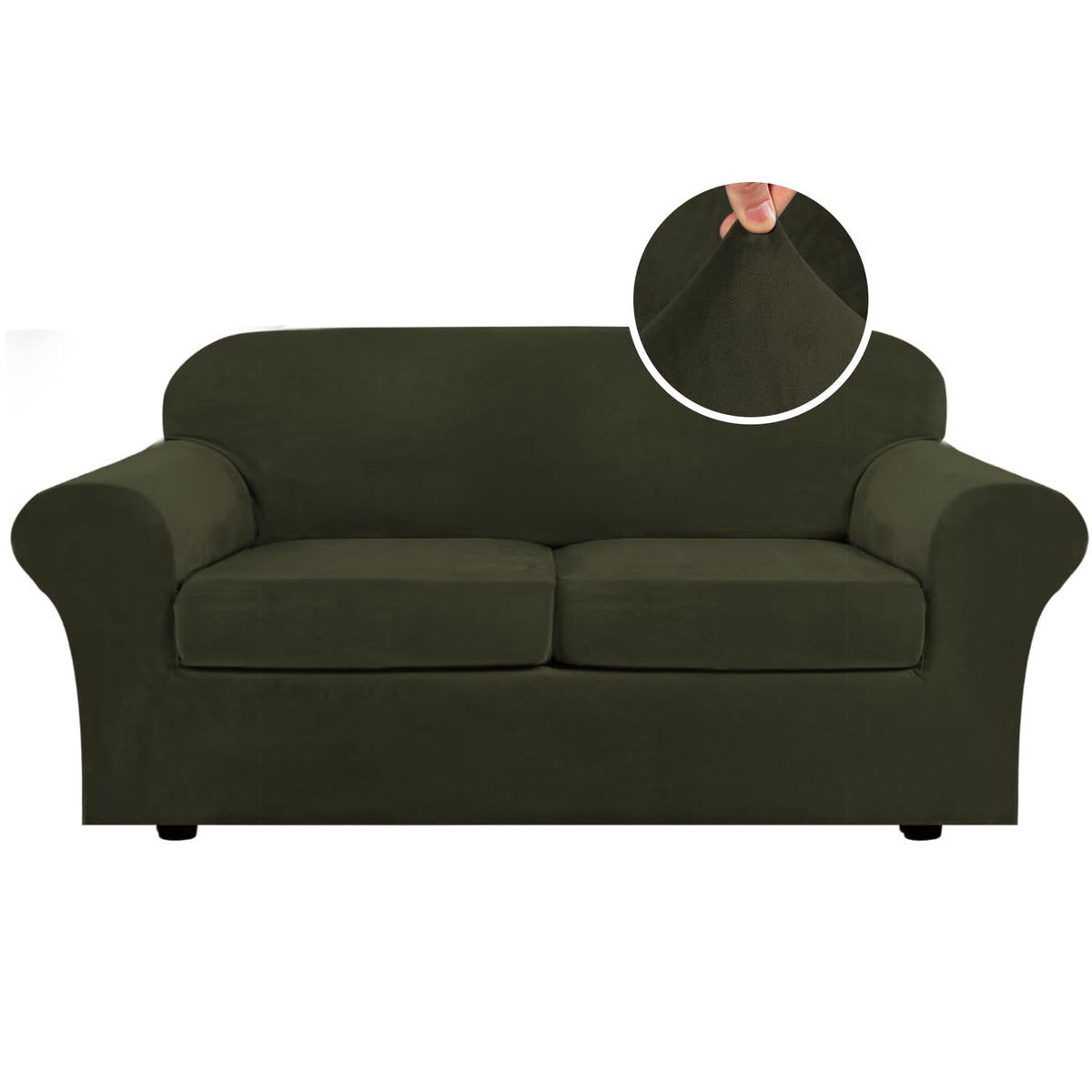 H.VERSAILTEX Rich Velvet Stretch 2 Piece Cover Chair Slipcover Sofa Cover Furniture Protector Couch Soft with Elastic Bottom Chair Couch Cover with Arms Width Up to 49 Inch(Chair, Ivory)