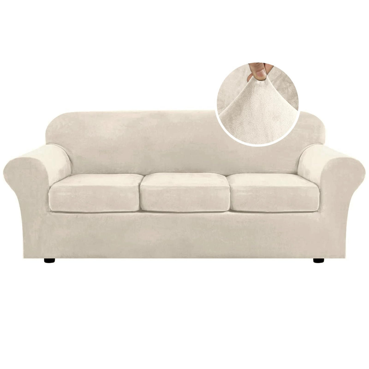 H.VERSAILTEX Rich Velvet Stretch 2 Piece Cover Chair Slipcover Sofa Cover Furniture Protector Couch Soft with Elastic Bottom Chair Couch Cover with Arms Width Up to 49 Inch(Chair, Ivory)