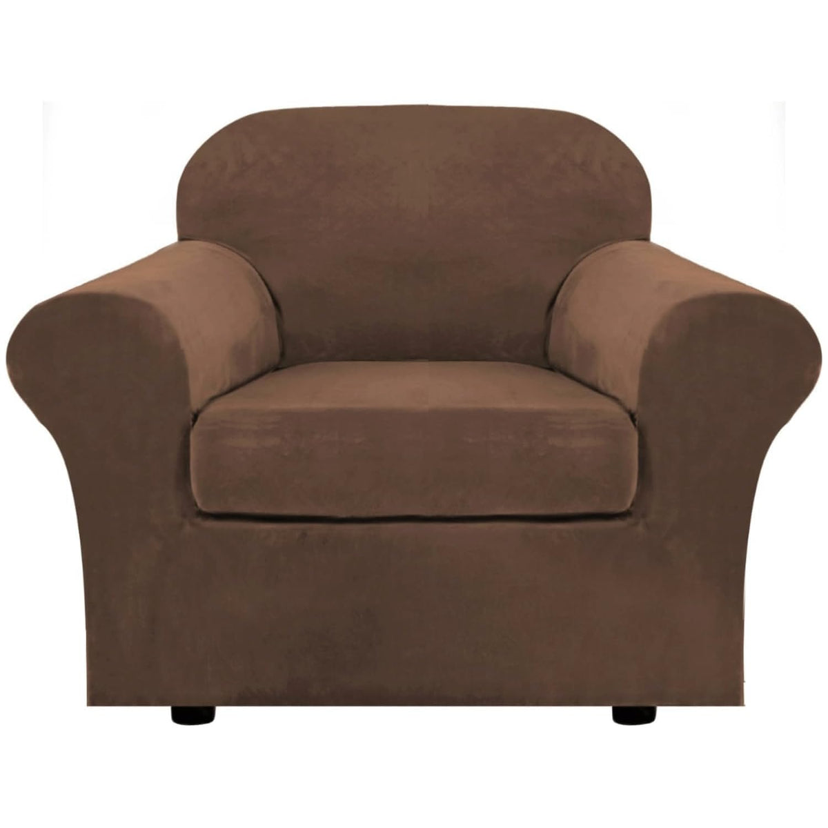 H.VERSAILTEX Rich Velvet Stretch 2 Piece Cover Chair Slipcover Sofa Cover Furniture Protector Couch Soft with Elastic Bottom Chair Couch Cover with Arms Width Up to 49 Inch(Chair, Ivory)