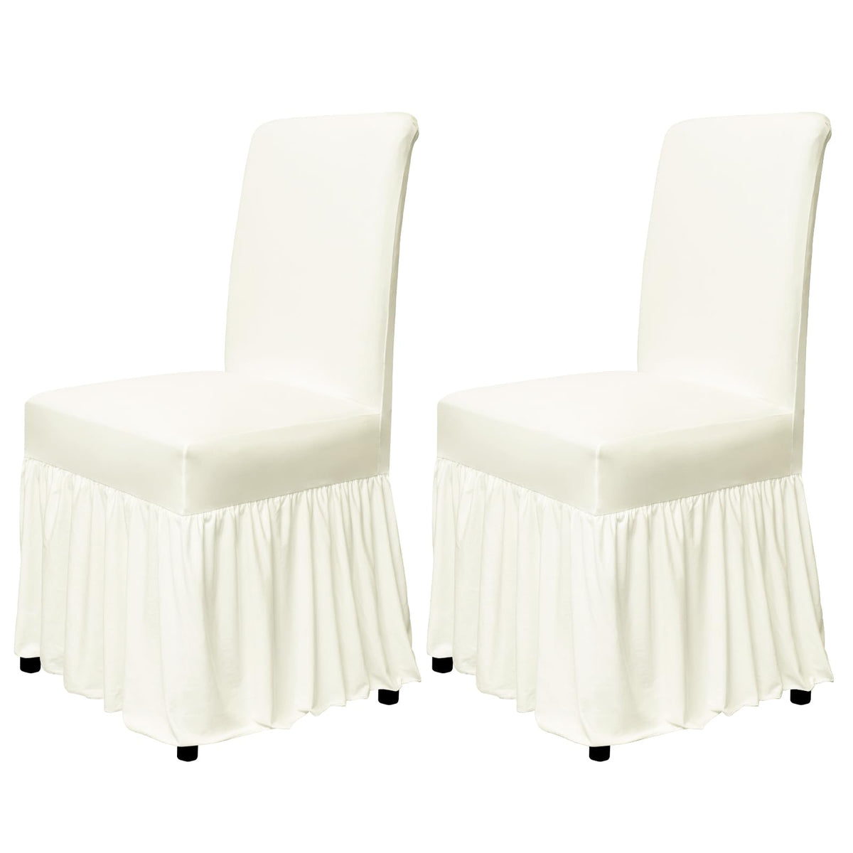 molasofa Chair Covers for Dining Room Set of 4 Stretch Chair Slipcovers with Skirt for Kitchen Seat Protectors Wedding Banquet Decor Kids Pets Spandex Fabric Washable (4pcs, Beige)