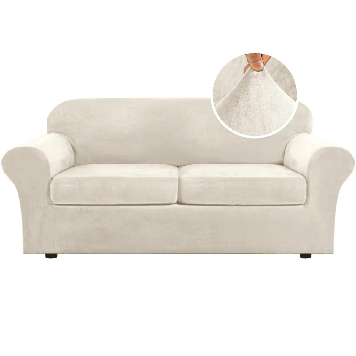 H.VERSAILTEX Rich Velvet Stretch 2 Piece Cover Chair Slipcover Sofa Cover Furniture Protector Couch Soft with Elastic Bottom Chair Couch Cover with Arms Width Up to 49 Inch(Chair, Ivory)
