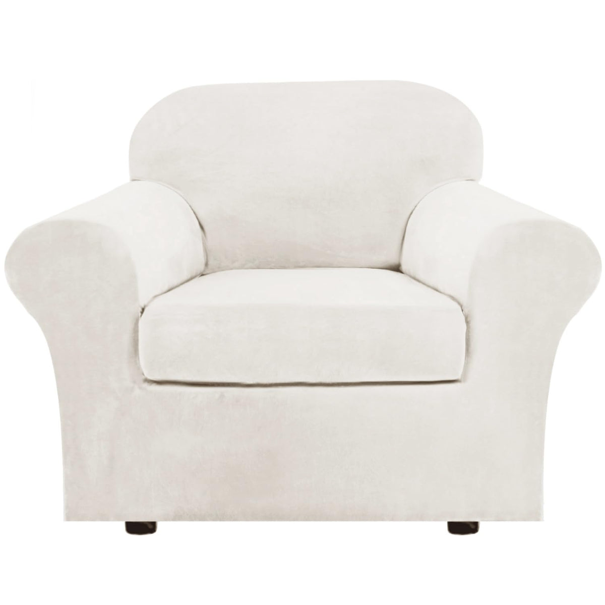 H.VERSAILTEX Rich Velvet Stretch 2 Piece Cover Chair Slipcover Sofa Cover Furniture Protector Couch Soft with Elastic Bottom Chair Couch Cover with Arms Width Up to 49 Inch(Chair, Ivory)