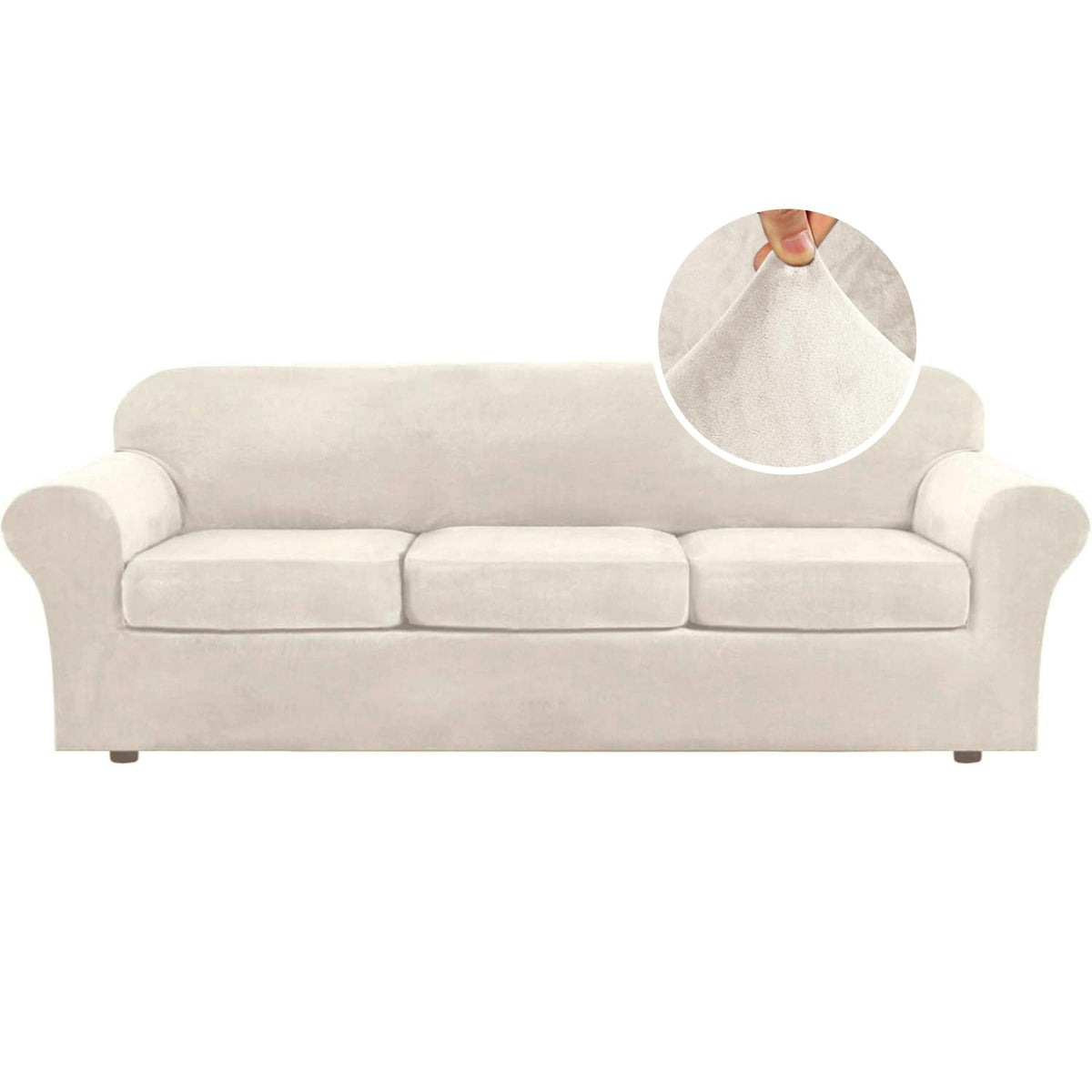 H.VERSAILTEX Rich Velvet Stretch 2 Piece Cover Chair Slipcover Sofa Cover Furniture Protector Couch Soft with Elastic Bottom Chair Couch Cover with Arms Width Up to 49 Inch(Chair, Ivory)