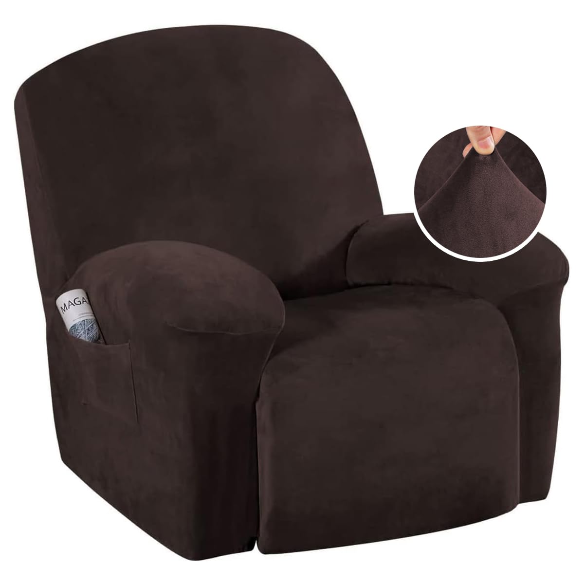 H.VERSAILTEX Velvet Recliner Chair Covers 1-Piece for Reclining Chair, Recliner Cover Feature Thick Luxury and Soft Fabric with Elastic Bottom, Anti-Slip Foams Attached (Grey, Large)