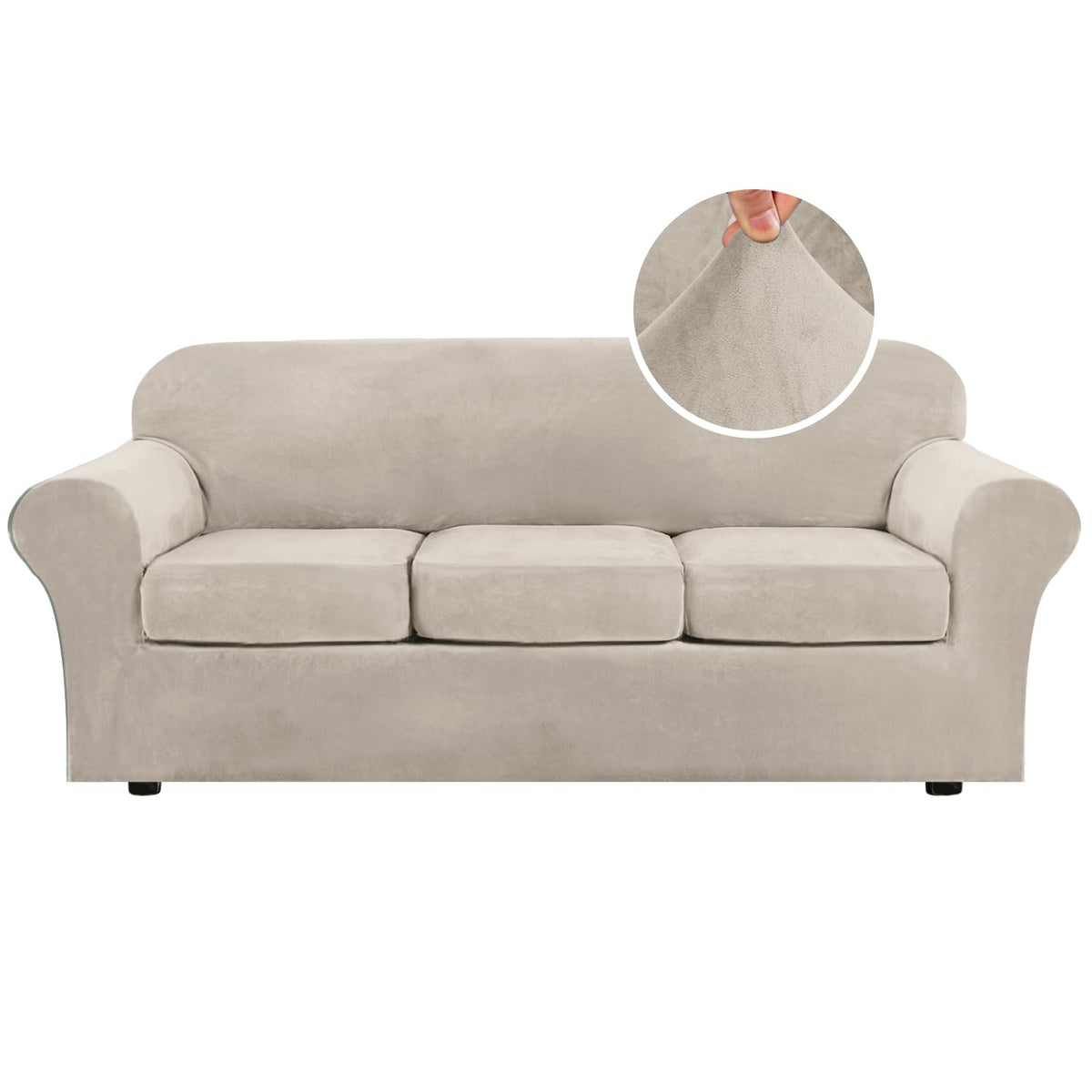 H.VERSAILTEX Rich Velvet Stretch 2 Piece Cover Chair Slipcover Sofa Cover Furniture Protector Couch Soft with Elastic Bottom Chair Couch Cover with Arms Width Up to 49 Inch(Chair, Ivory)