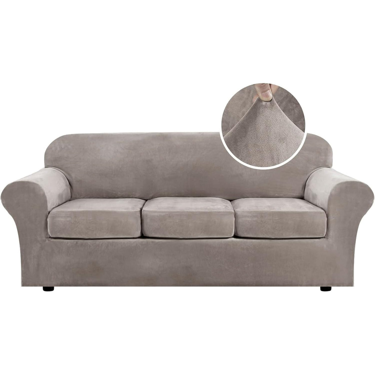 H.VERSAILTEX Rich Velvet Stretch 2 Piece Cover Chair Slipcover Sofa Cover Furniture Protector Couch Soft with Elastic Bottom Chair Couch Cover with Arms Width Up to 49 Inch(Chair, Ivory)