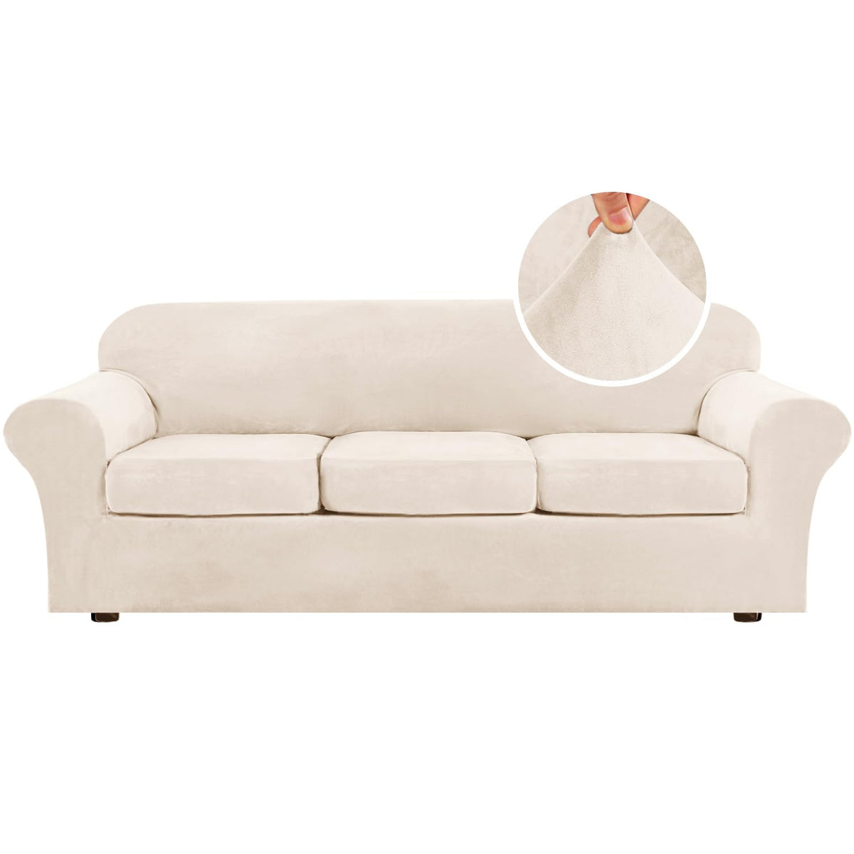 H.VERSAILTEX Rich Velvet Stretch 2 Piece Cover Chair Slipcover Sofa Cover Furniture Protector Couch Soft with Elastic Bottom Chair Couch Cover with Arms Width Up to 49 Inch(Chair, Ivory)