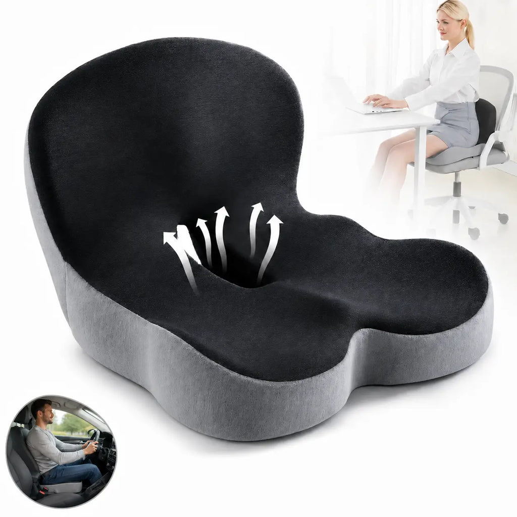 Car Interior Memory Foam Seat Cushion - 17.3x18.5in Natural Skin-Friendly Breathable Mesh Cloth, Non-Slip Stable Grip, Extended Zipper for Easy Removal & Washing, Adjustable Back Support, Bad Posture & Leg Pain Relief, Auto Accessories, Pad Seat Cushions