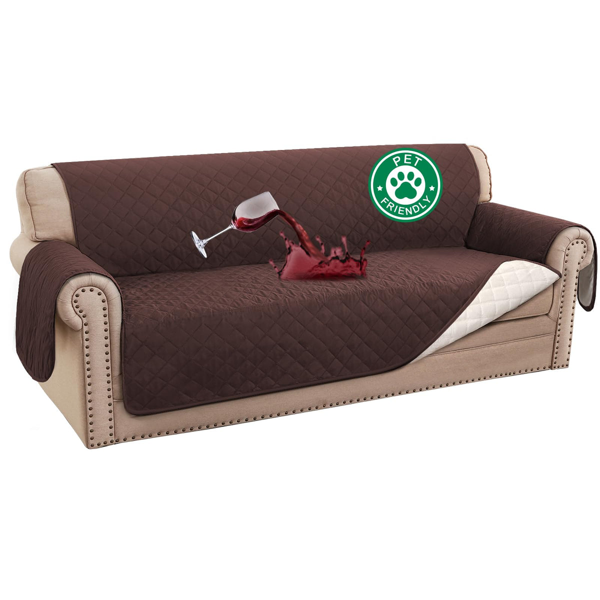 Turquoize 100% Waterproof Sofa Covers Chair Cover Slipcover Couch Protector Triple Non-Slip Sofa Slipcover for 1 Cushion Furniture Protector for Pets, Kids,Dog (Chair 23", Ivory)