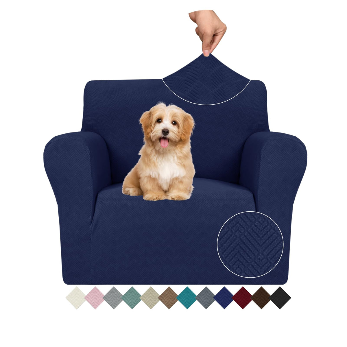 JIVINER Super Stretch Chair Sofa Slipcovers 1-Piece Jacquard Chair Covers for Living Room Soft Anti Slip 1 Seater Couch Furniture Protector Small Checks for Kids Pets (Chair, Light Gray)