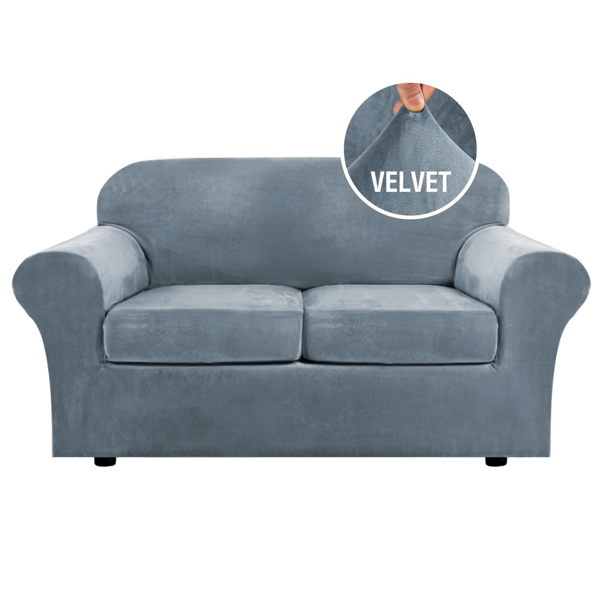 H.VERSAILTEX Rich Velvet Stretch 2 Piece Cover Chair Slipcover Sofa Cover Furniture Protector Couch Soft with Elastic Bottom Chair Couch Cover with Arms Width Up to 49 Inch(Chair, Ivory)