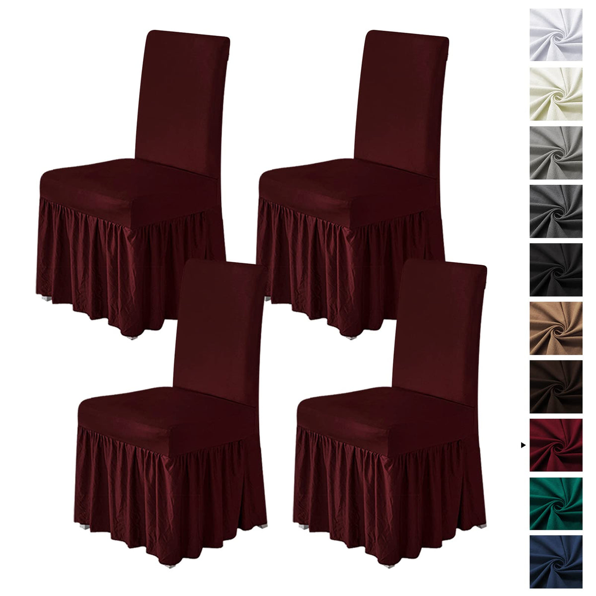 molasofa Chair Covers for Dining Room Set of 4 Stretch Chair Slipcovers with Skirt for Kitchen Seat Protectors Wedding Banquet Decor Kids Pets Spandex Fabric Washable (4pcs, Beige)