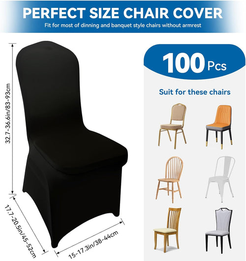 100 Pieces Black Chair Covers - Versatile Stretch Polyester Spandex Dining Chair Slipcovers for Dining, Party, Wedding, Banquet, and More