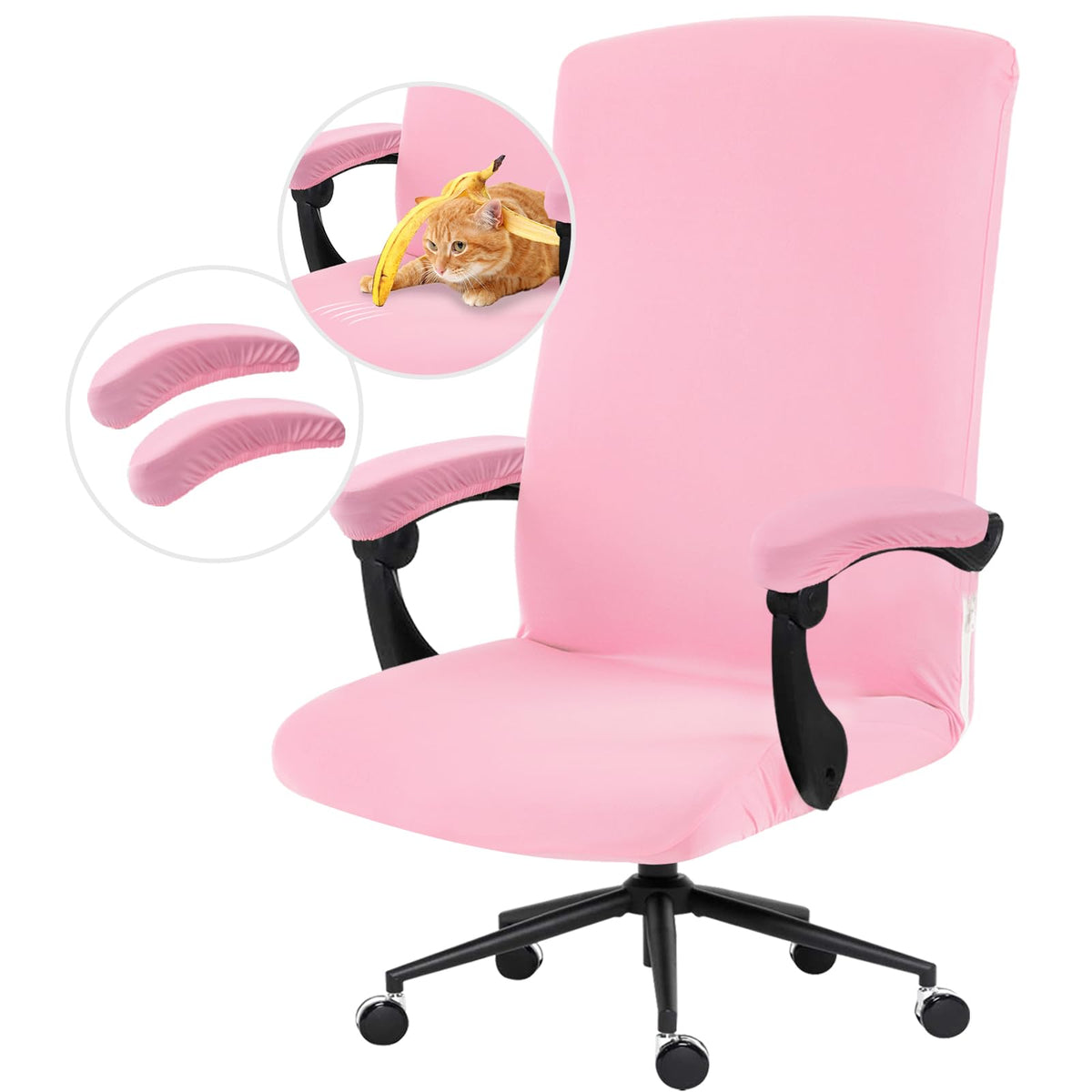 DIVA EN CAMINO DEC Water-Resistant Stretchable Desk Office Chair Seat Cushion Covers - Universal Spandex Computer Chair Slipcover - Removable Washable Cushion Protectors for Dogs, Cats, Black