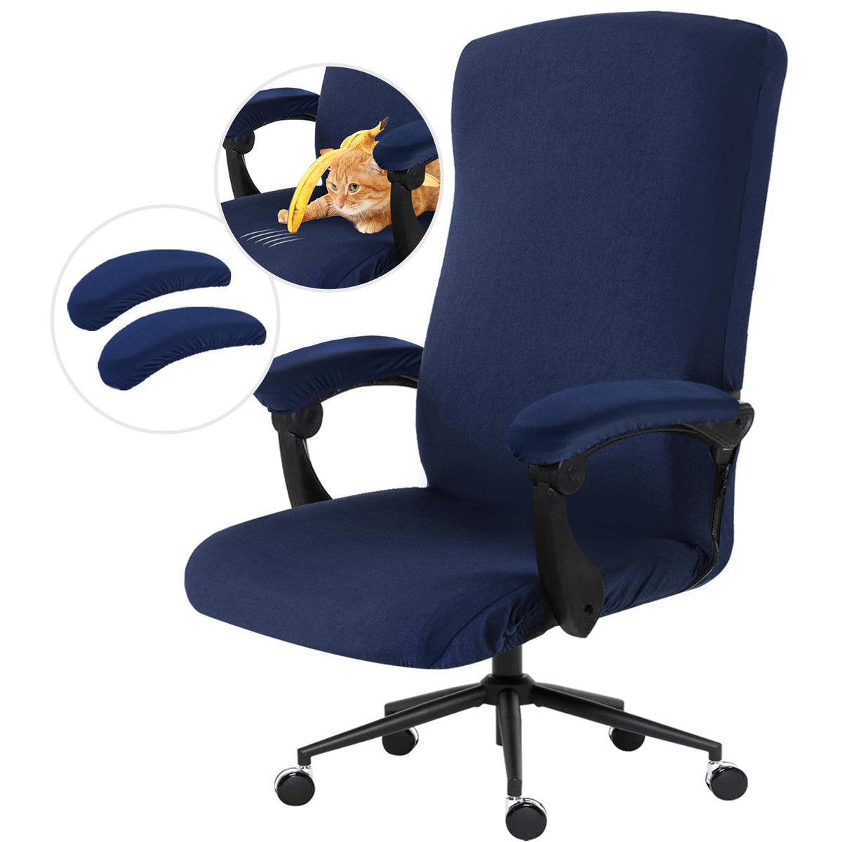 Water Resistant Stretch Computer Office Chair Cover with Durable Zipper Universal Washable Removable Spandex Rotating Boss Chair Slipcovers Anti-dust Soft Desk Chair Seat Protector for Dogs Cats Pets
