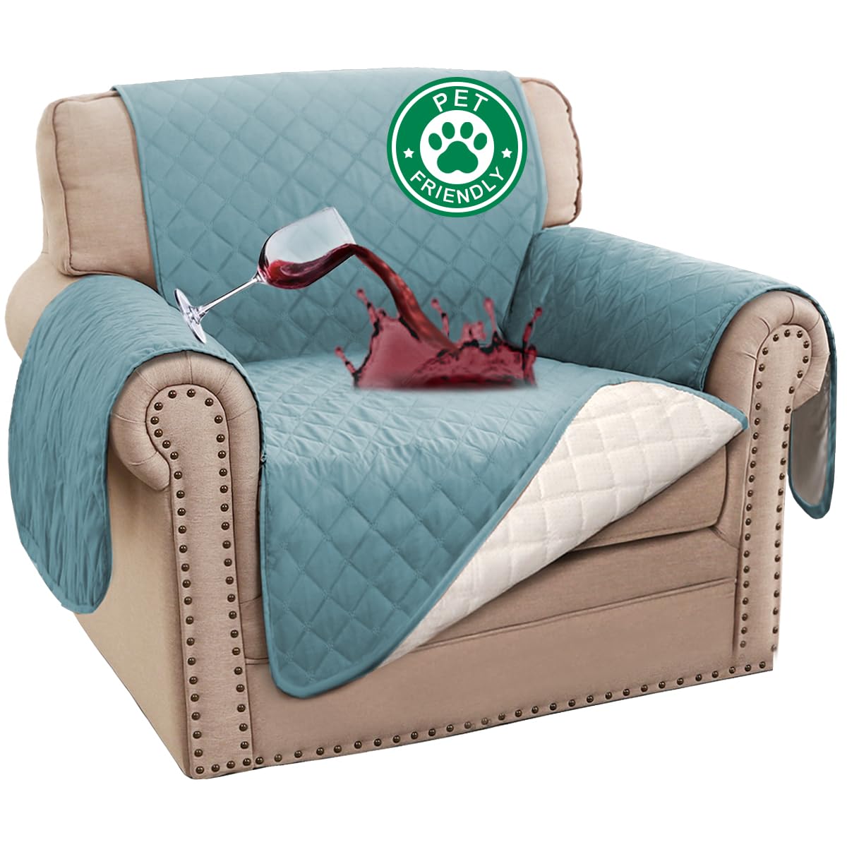 Turquoize 100% Waterproof Sofa Covers Chair Cover Slipcover Couch Protector Triple Non-Slip Sofa Slipcover for 1 Cushion Furniture Protector for Pets, Kids,Dog (Chair 23", Ivory)