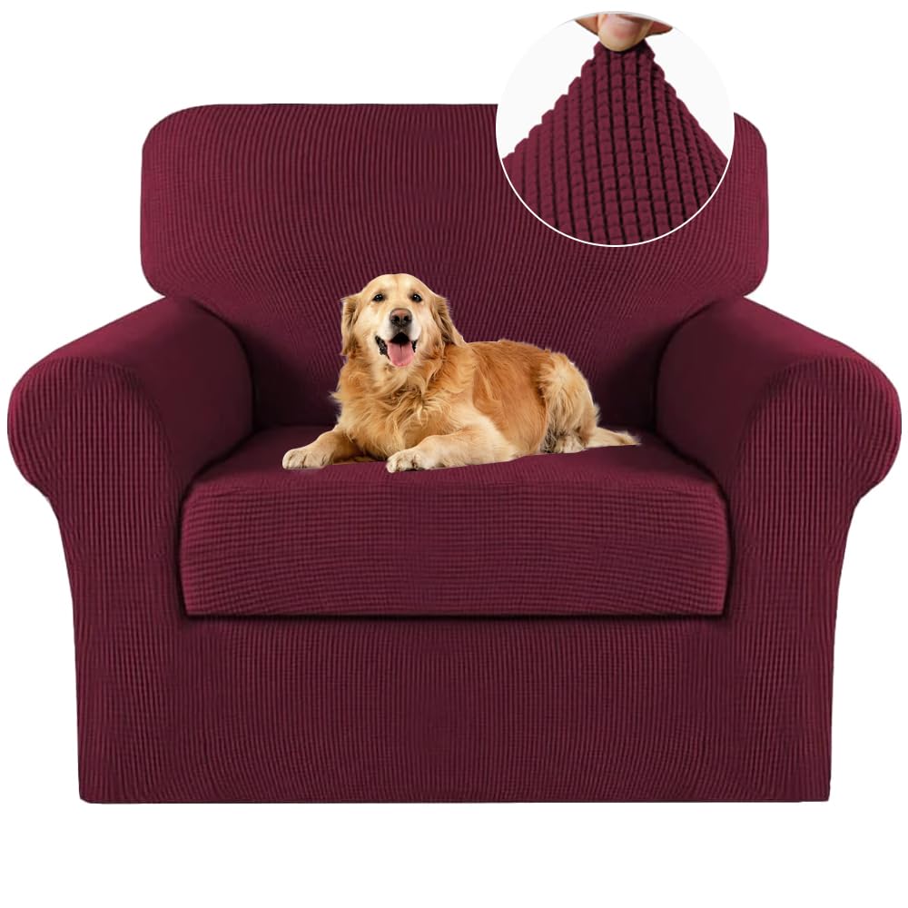 Turquoize 2 Piece Chair Covers for Living Room Armchair Cover Armchair Slipcovers with Arms Feature Thick Jacquard Fabric (Chair,Biscotti Beige)