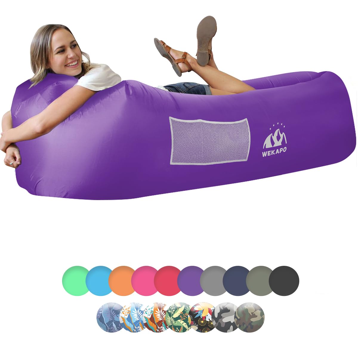 WEKAPO Inflatable Couch Air Lounger Chair - Camping & Beach Accessories, Portable Blow up Sofa for Hiking, Lawn, Indoor/Outdoor Movies & Music Festivals. Lightweight and Easy to Set Up Air Hammock