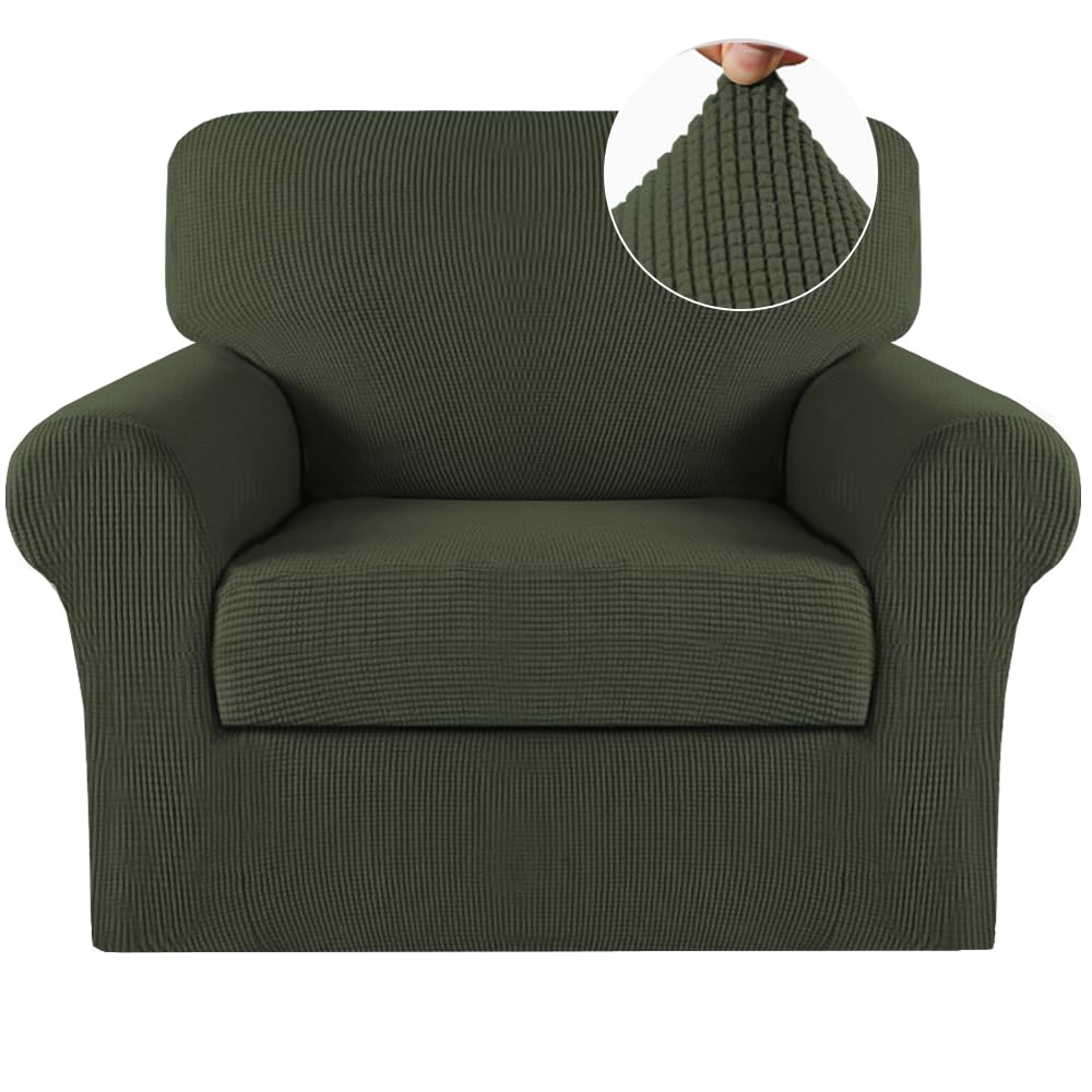 Turquoize 2 Piece Chair Covers for Living Room Armchair Cover Armchair Slipcovers with Arms Feature Thick Jacquard Fabric (Chair,Biscotti Beige)