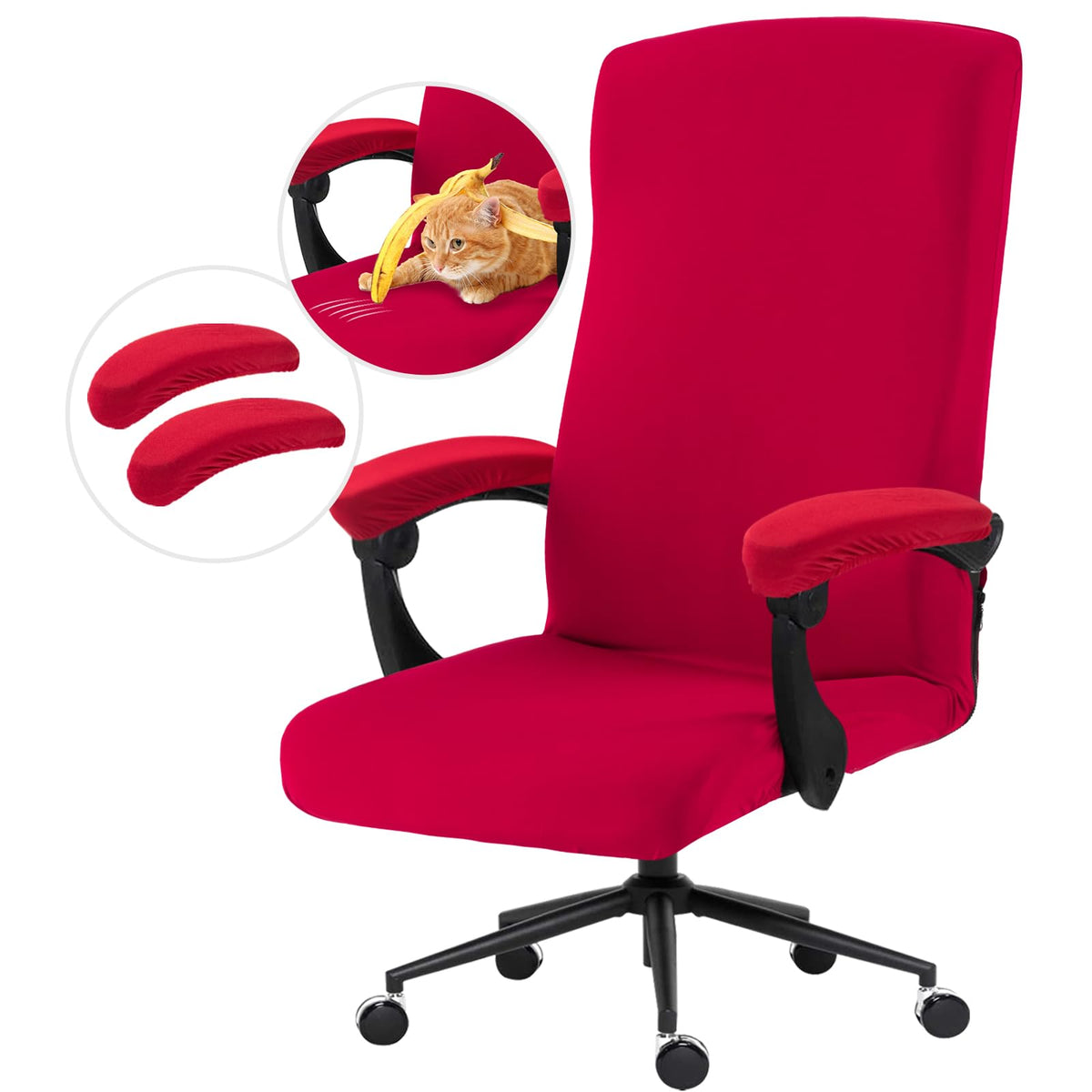 Water Resistant Stretch Computer Office Chair Cover with Durable Zipper Universal Washable Removable Spandex Rotating Boss Chair Slipcovers Anti-dust Soft Desk Chair Seat Protector for Dogs Cats Pets