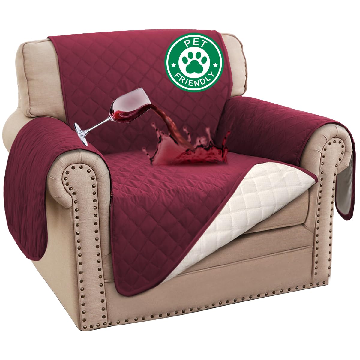 Turquoize 100% Waterproof Sofa Covers Chair Cover Slipcover Couch Protector Triple Non-Slip Sofa Slipcover for 1 Cushion Furniture Protector for Pets, Kids,Dog (Chair 23", Ivory)