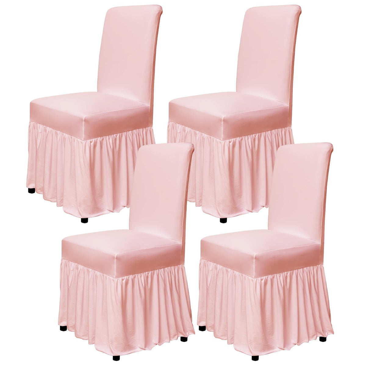 molasofa Chair Covers for Dining Room Set of 4 Stretch Chair Slipcovers with Skirt for Kitchen Seat Protectors Wedding Banquet Decor Kids Pets Spandex Fabric Washable (4pcs, Beige)