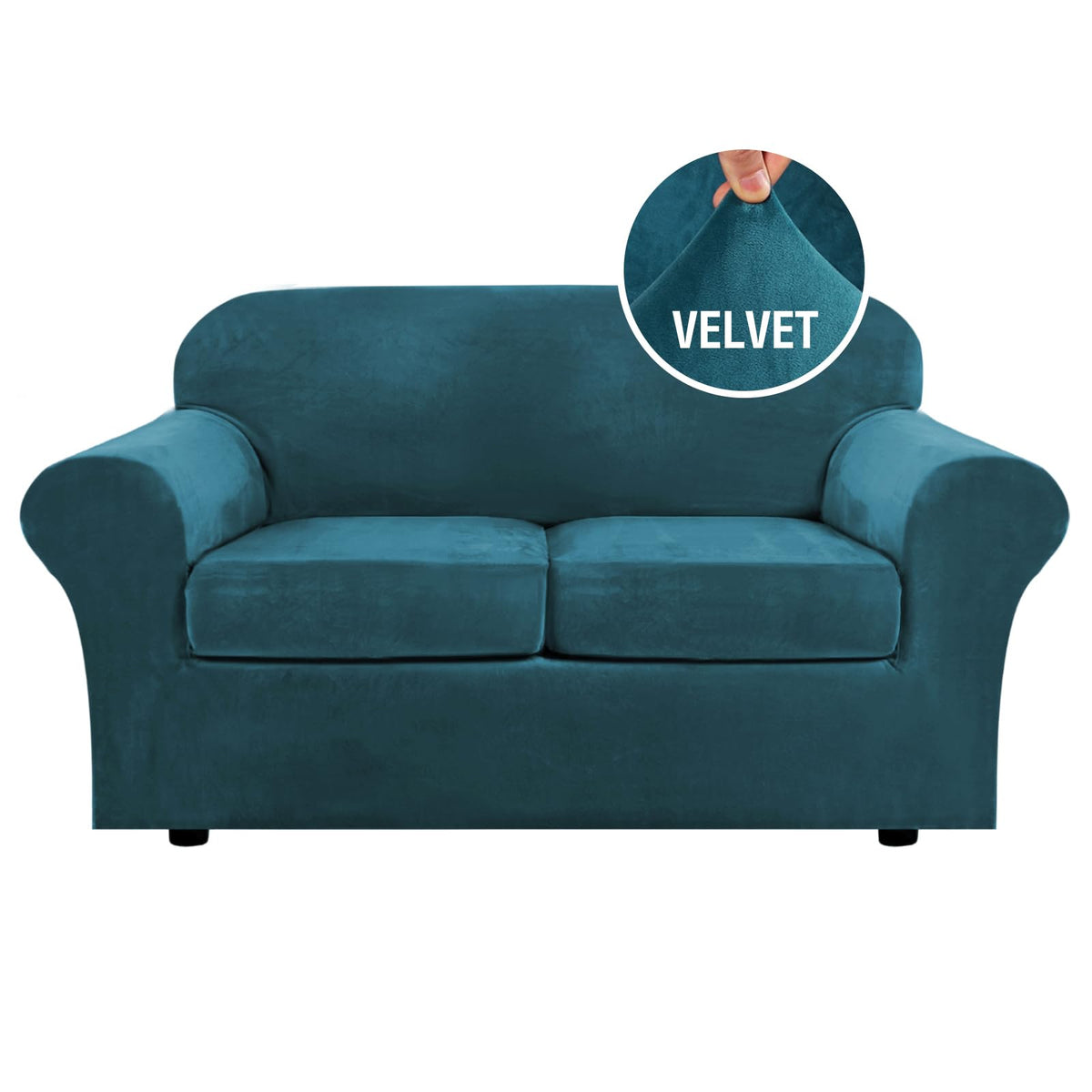 H.VERSAILTEX Rich Velvet Stretch 2 Piece Cover Chair Slipcover Sofa Cover Furniture Protector Couch Soft with Elastic Bottom Chair Couch Cover with Arms Width Up to 49 Inch(Chair, Ivory)