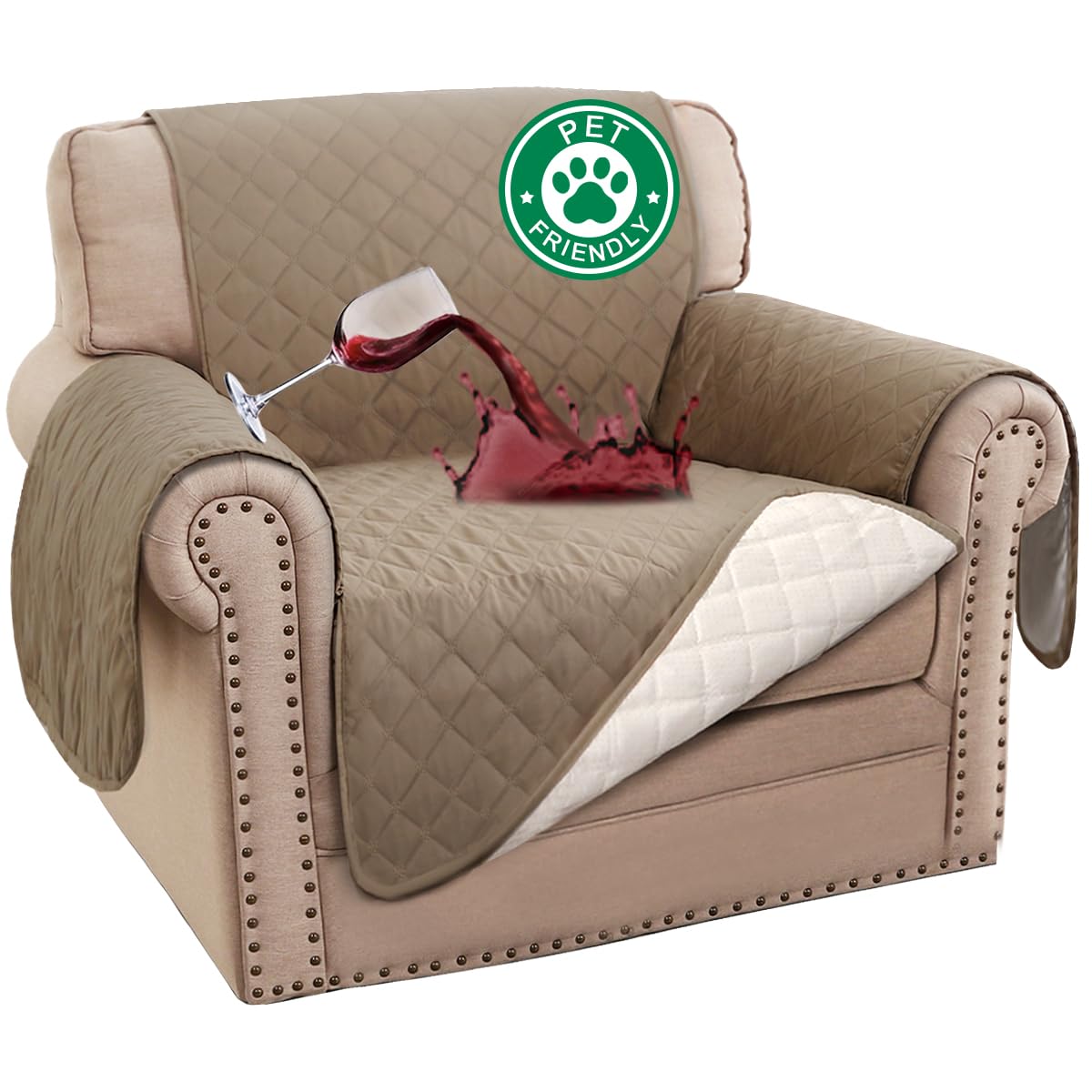 Turquoize 100% Waterproof Sofa Covers Chair Cover Slipcover Couch Protector Triple Non-Slip Sofa Slipcover for 1 Cushion Furniture Protector for Pets, Kids,Dog (Chair 23", Ivory)