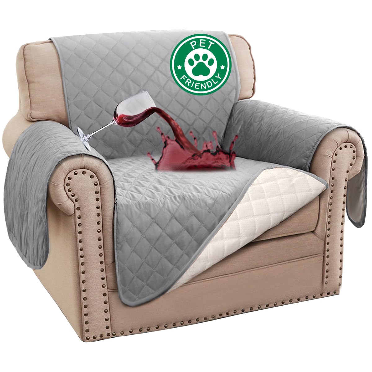 Turquoize 100% Waterproof Sofa Covers Chair Cover Slipcover Couch Protector Triple Non-Slip Sofa Slipcover for 1 Cushion Furniture Protector for Pets, Kids,Dog (Chair 23", Ivory)