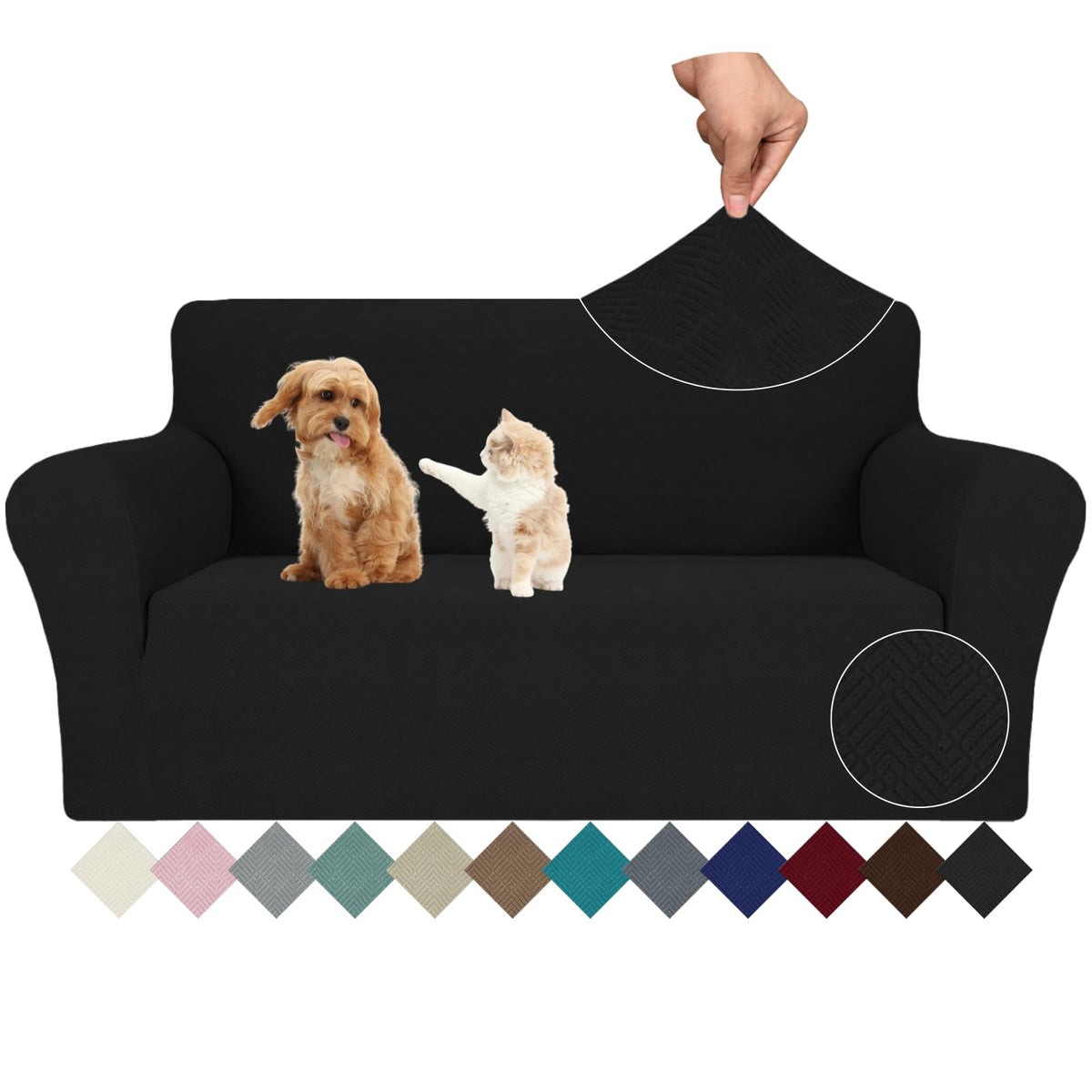 JIVINER Super Stretch Chair Sofa Slipcovers 1-Piece Jacquard Chair Covers for Living Room Soft Anti Slip 1 Seater Couch Furniture Protector Small Checks for Kids Pets (Chair, Light Gray)