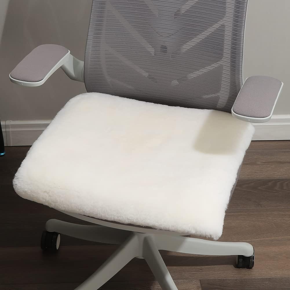 LLB Sheepskin Chair Covers - Office, Dining Room & Desk Chair Seat Cushion - Cream Brown, 18x18 Inch (Pack of 1)