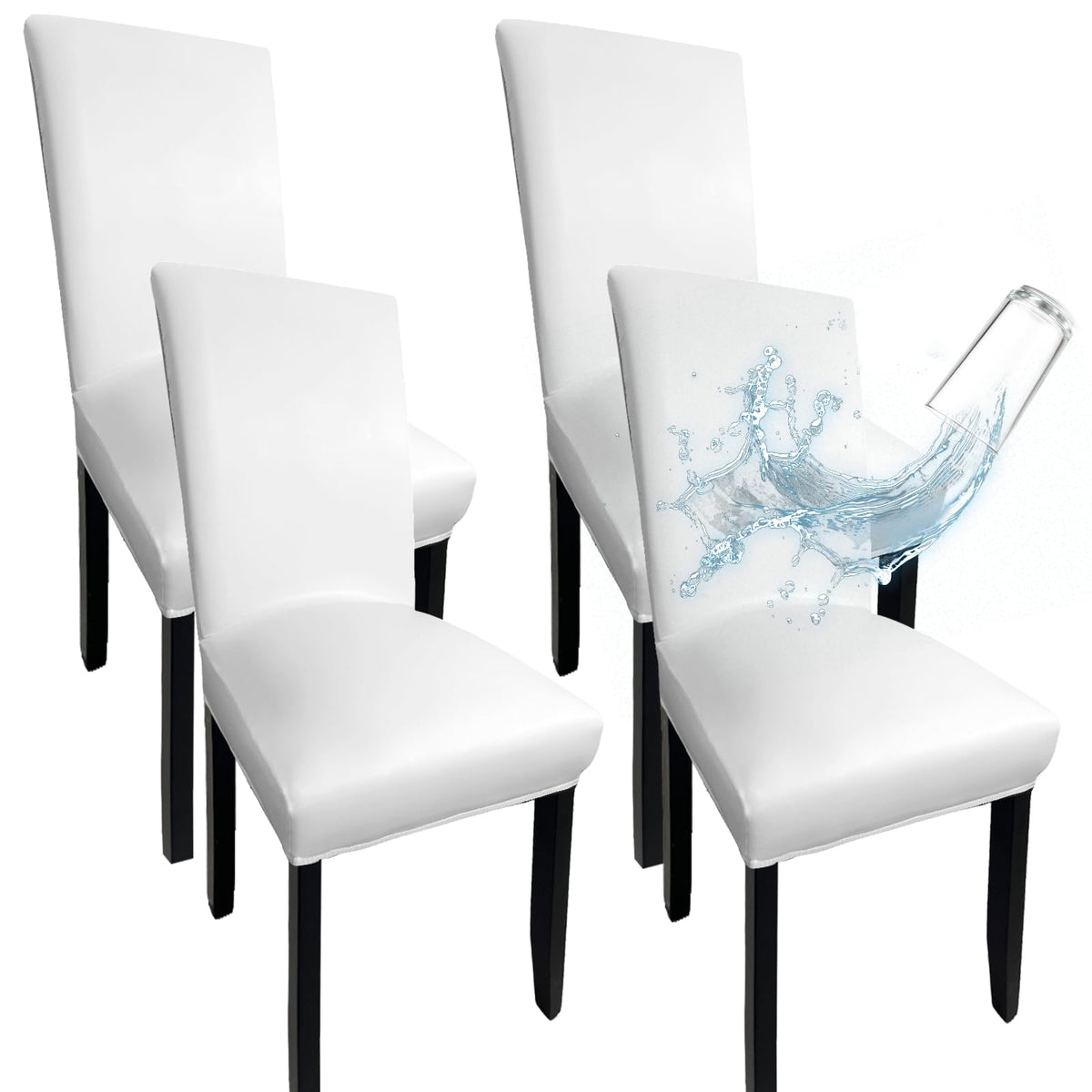 Leather Chair Covers for Dining Chairs Set of 4, Super Stretch Waterproof Kitchen Chair Covers Thickened Washable Dining Chair Slipcovers Black Chair Seat Covers for Dining/Kitchen/Banquet