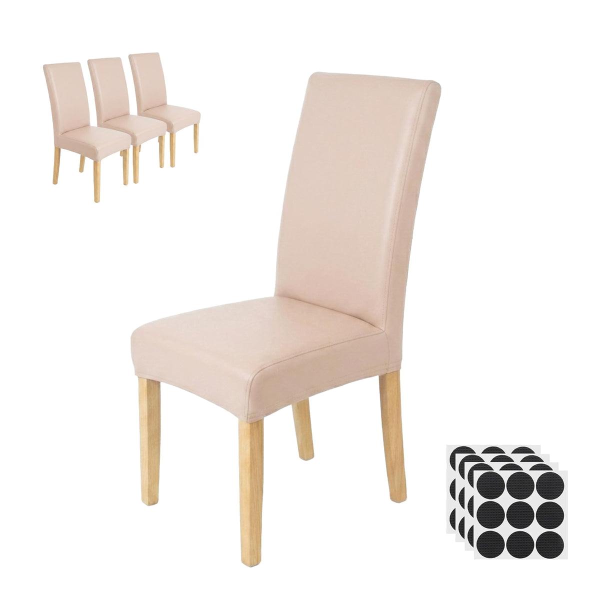 Waterproof PU Leather Dining Chair Covers Set of 4 - Stretch Kitchen Chair Covers - Removable Scratch Resistant Slipcovers for Dining Room - Chair Leg Pads Included - Brown