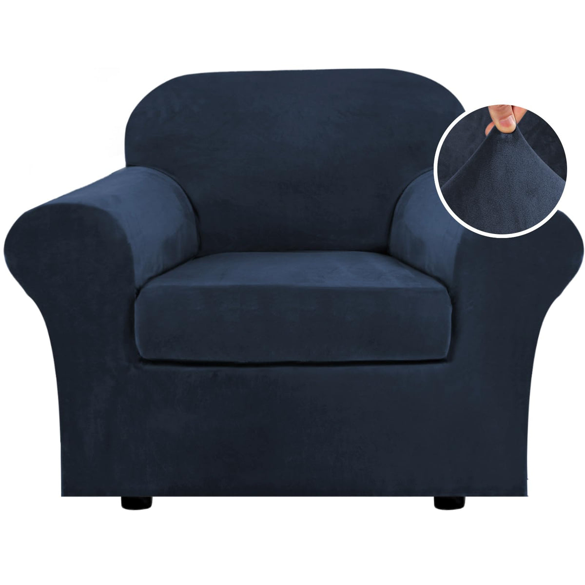 H.VERSAILTEX Rich Velvet Stretch 2 Piece Cover Chair Slipcover Sofa Cover Furniture Protector Couch Soft with Elastic Bottom Chair Couch Cover with Arms Width Up to 49 Inch(Chair, Ivory)