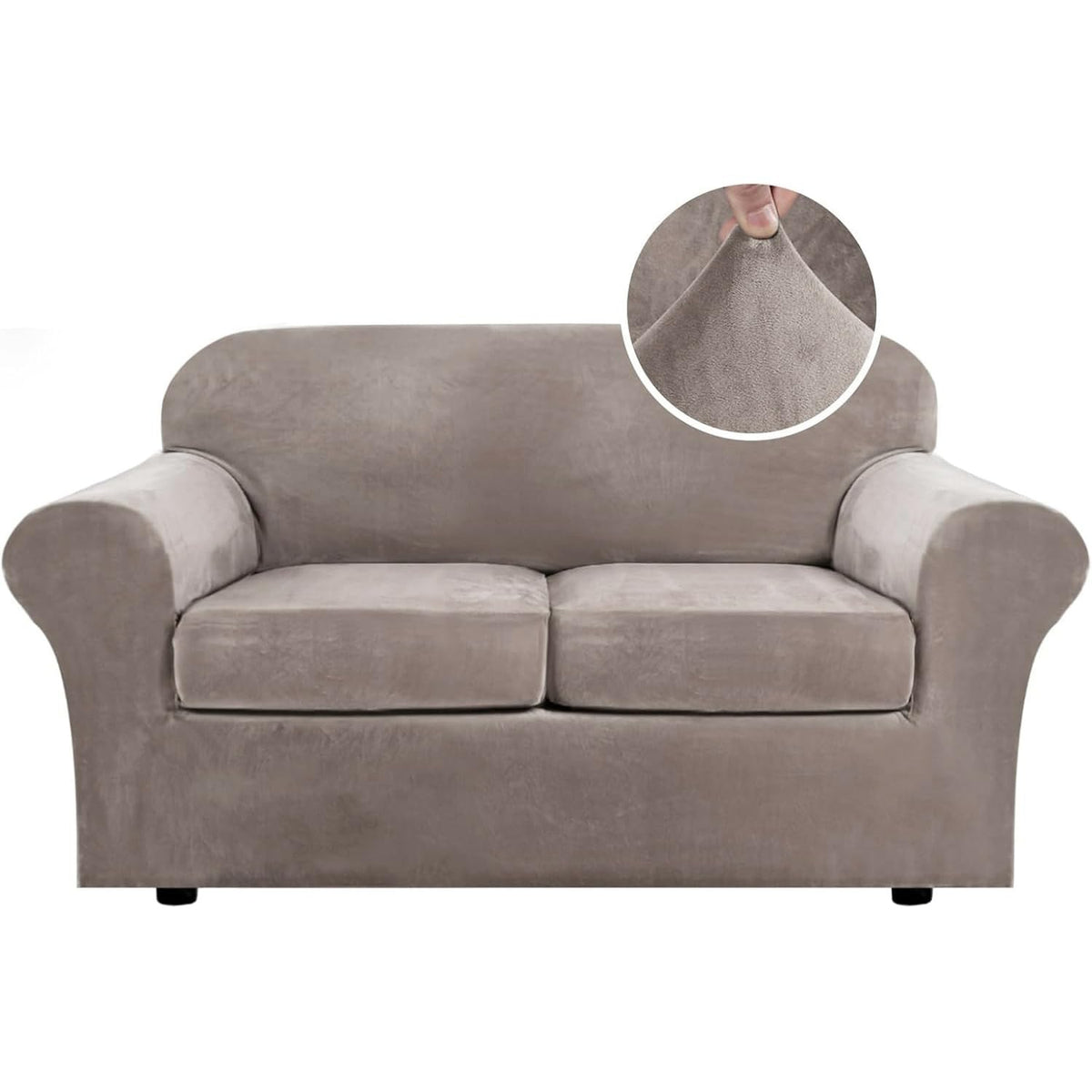 H.VERSAILTEX Rich Velvet Stretch 2 Piece Cover Chair Slipcover Sofa Cover Furniture Protector Couch Soft with Elastic Bottom Chair Couch Cover with Arms Width Up to 49 Inch(Chair, Ivory)