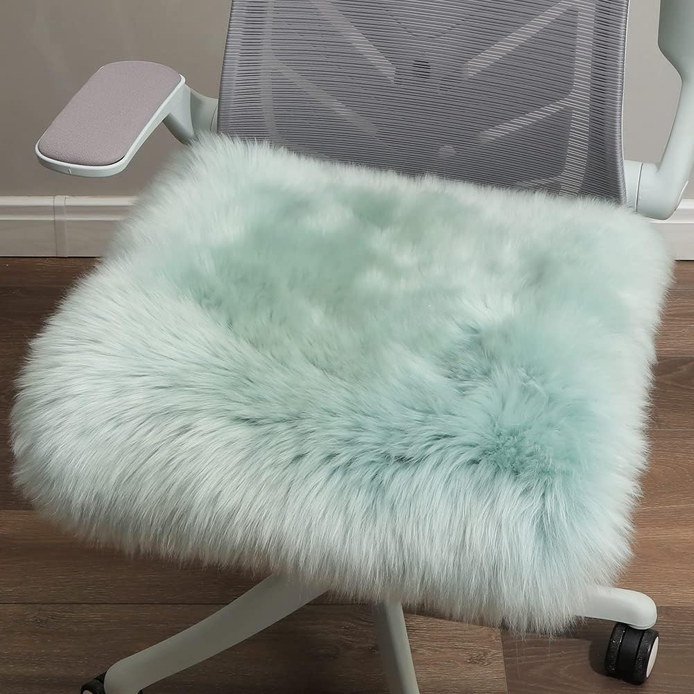 LLB Sheepskin Chair Covers - Office, Dining Room & Desk Chair Seat Cushion - Cream Brown, 18x18 Inch (Pack of 1)