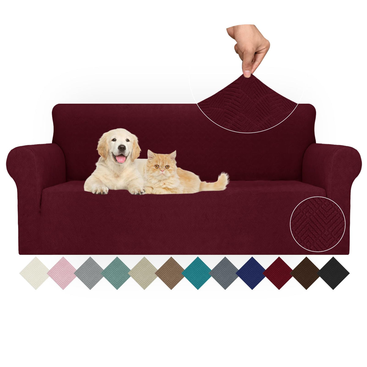 JIVINER Super Stretch Chair Sofa Slipcovers 1-Piece Jacquard Chair Covers for Living Room Soft Anti Slip 1 Seater Couch Furniture Protector Small Checks for Kids Pets (Chair, Light Gray)