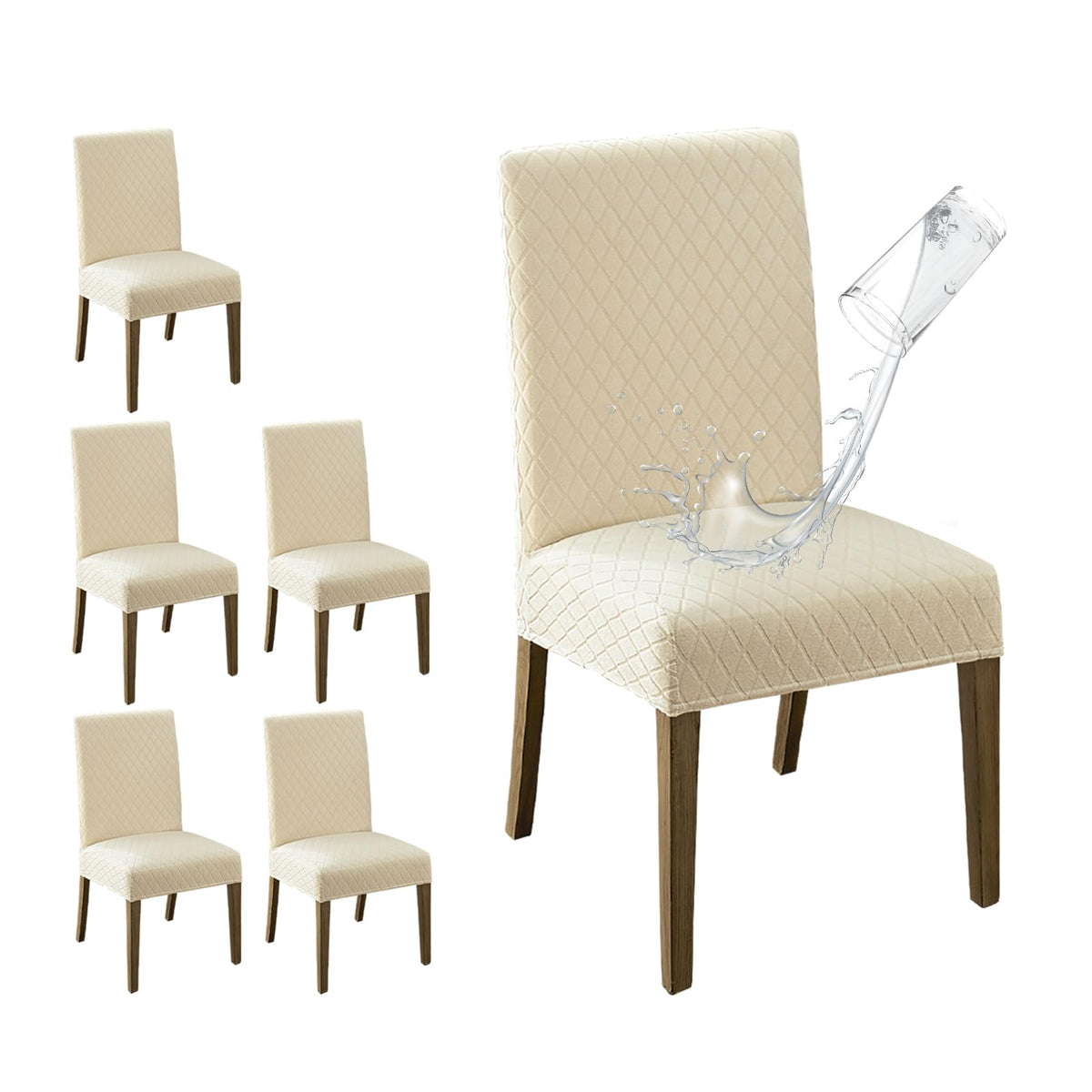 MOSAYT 100% Waterproof Dining Room Chair Covers Set of 4, Beige