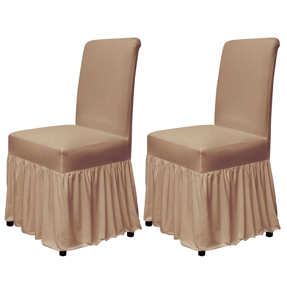 molasofa Chair Covers for Dining Room Set of 4 Stretch Chair Slipcovers with Skirt for Kitchen Seat Protectors Wedding Banquet Decor Kids Pets Spandex Fabric Washable (4pcs, Beige)