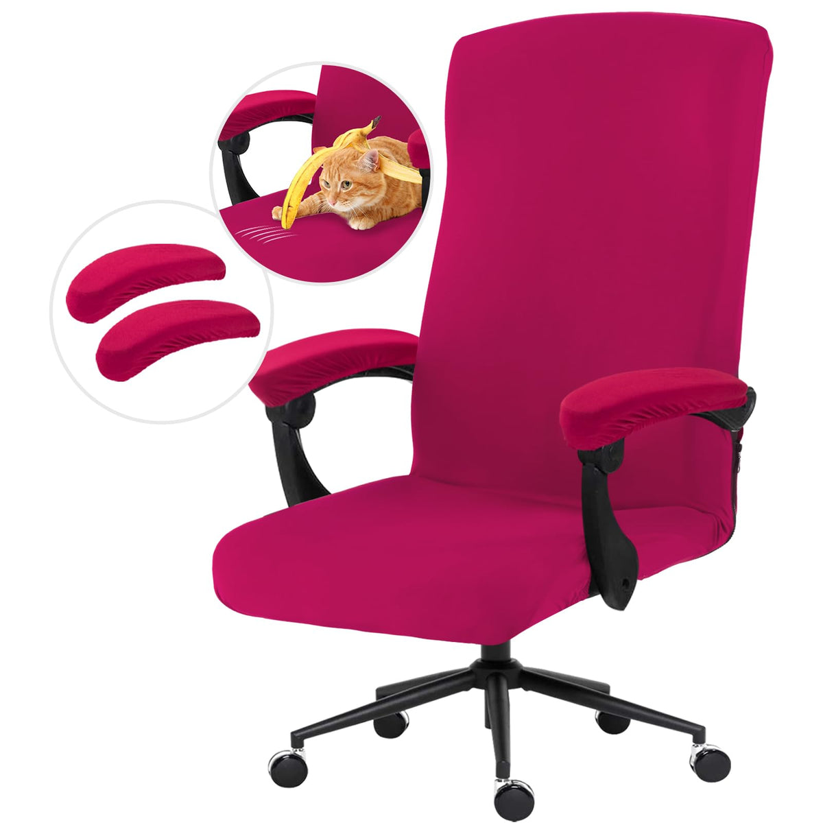 DIVA EN CAMINO DEC Water-Resistant Stretchable Desk Office Chair Seat Cushion Covers - Universal Spandex Computer Chair Slipcover - Removable Washable Cushion Protectors for Dogs, Cats, Black