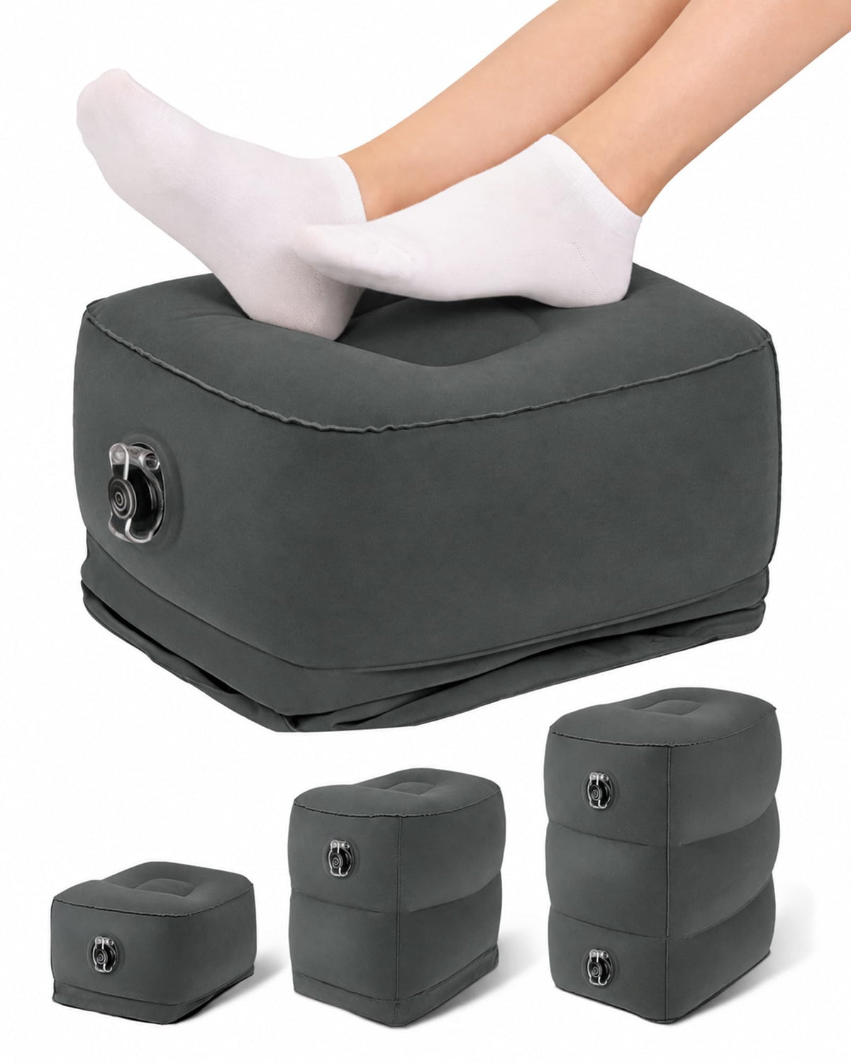 Inflatable Travel Foot Rest Pillow, Kids Airplane Bed, Adjustable 3 Layers Height Leg Rest Pillow, Adults Travel Essentials Great for Airplane, Office, Home, Trains, Cars