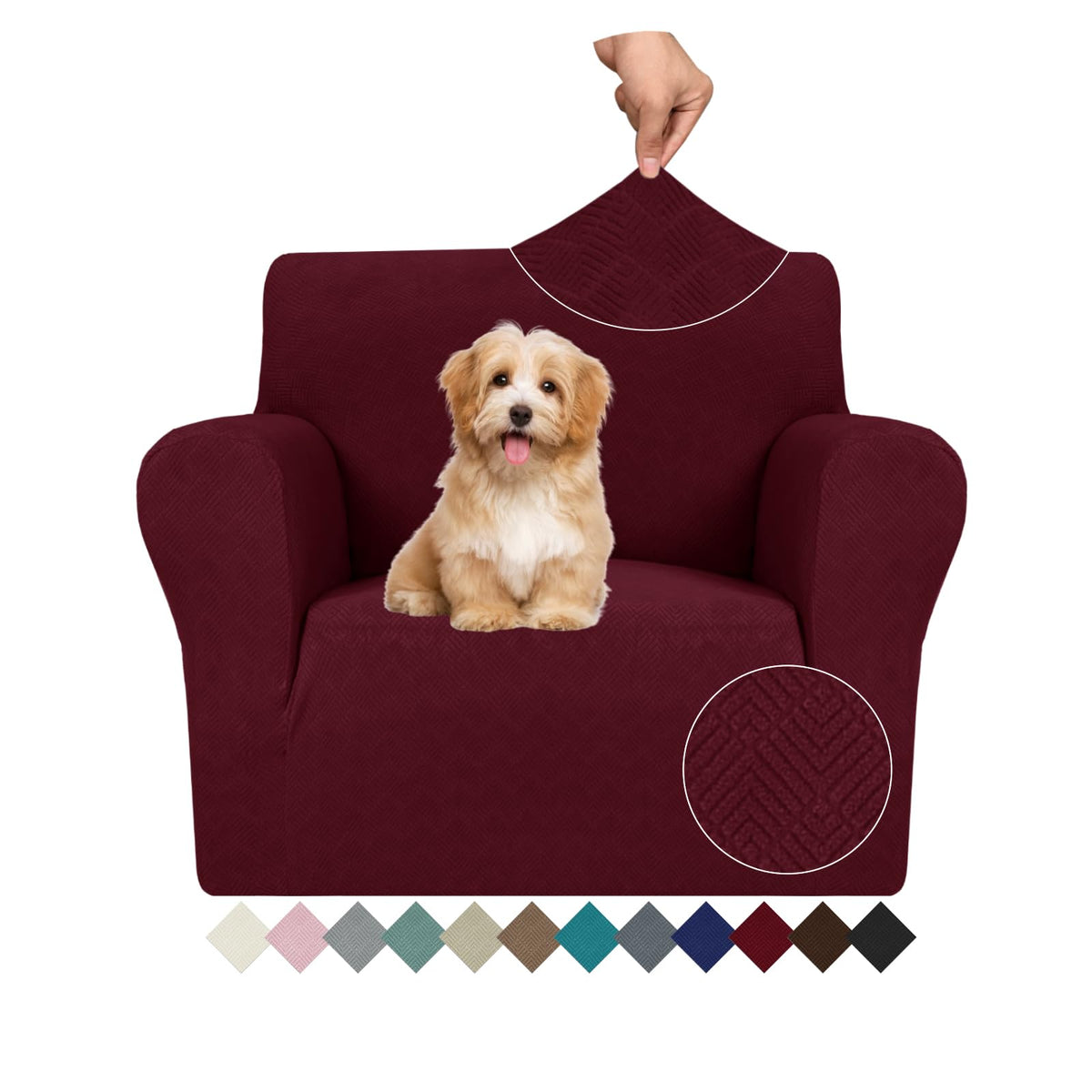 JIVINER Super Stretch Chair Sofa Slipcovers 1-Piece Jacquard Chair Covers for Living Room Soft Anti Slip 1 Seater Couch Furniture Protector Small Checks for Kids Pets (Chair, Light Gray)
