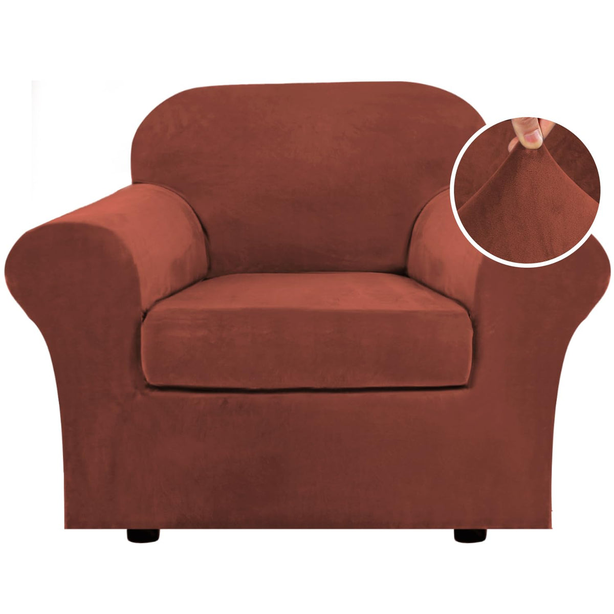 H.VERSAILTEX Rich Velvet Stretch 2 Piece Cover Chair Slipcover Sofa Cover Furniture Protector Couch Soft with Elastic Bottom Chair Couch Cover with Arms Width Up to 49 Inch(Chair, Ivory)